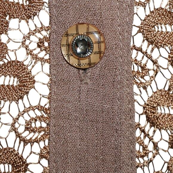 Vintage Style Sheer Metallic Bronze Lace Button-Up Shirt – Size XXXL - Picture 5 of 9